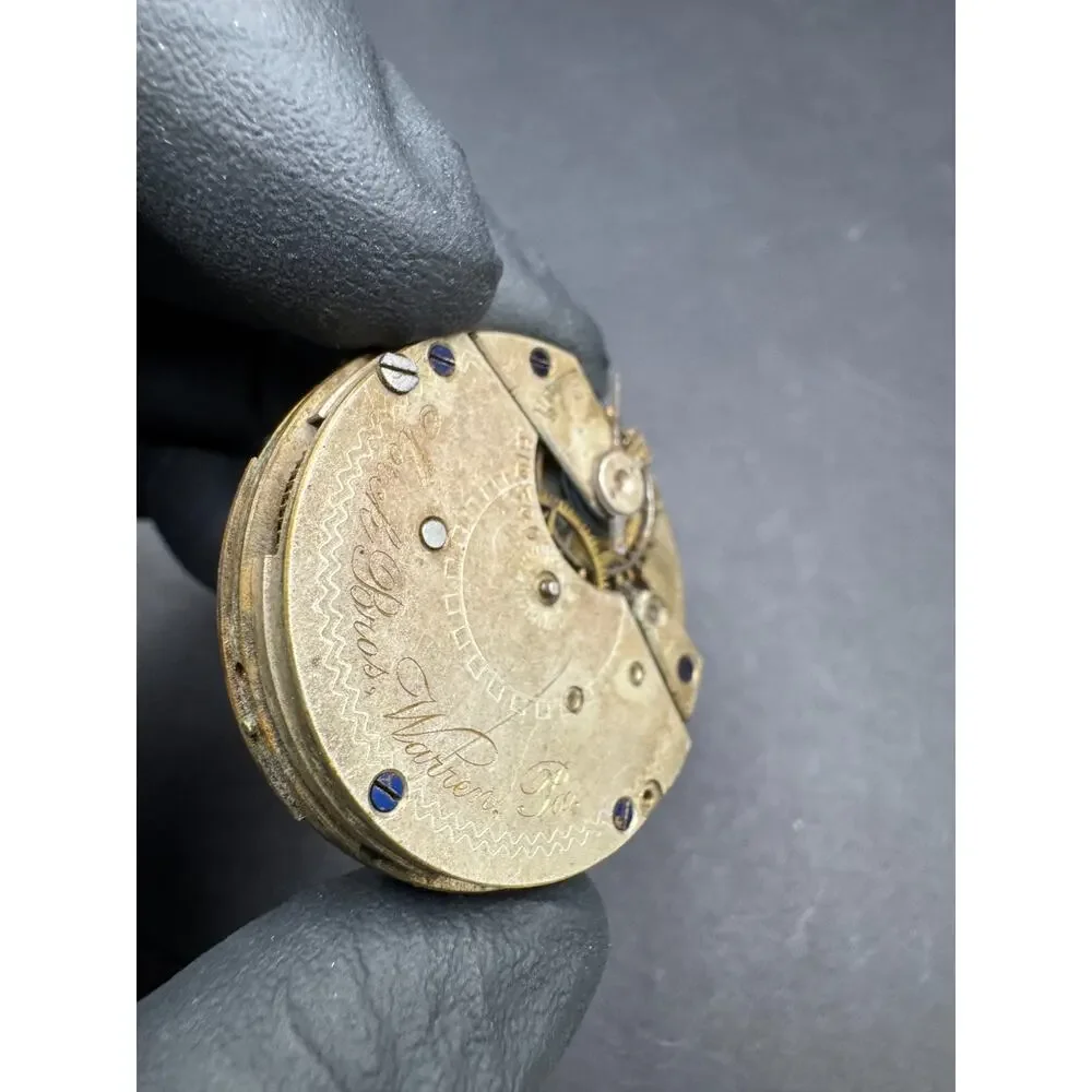 Antique Marck Bros Pocket Watch Movement White Dial 29mm For Parts/Repair